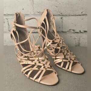 Town & Country Champagne Strappy Stiletto Sandals Gold Stud Heels 7.5